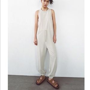Zara sleeveless ecru jumpsuit M NWT